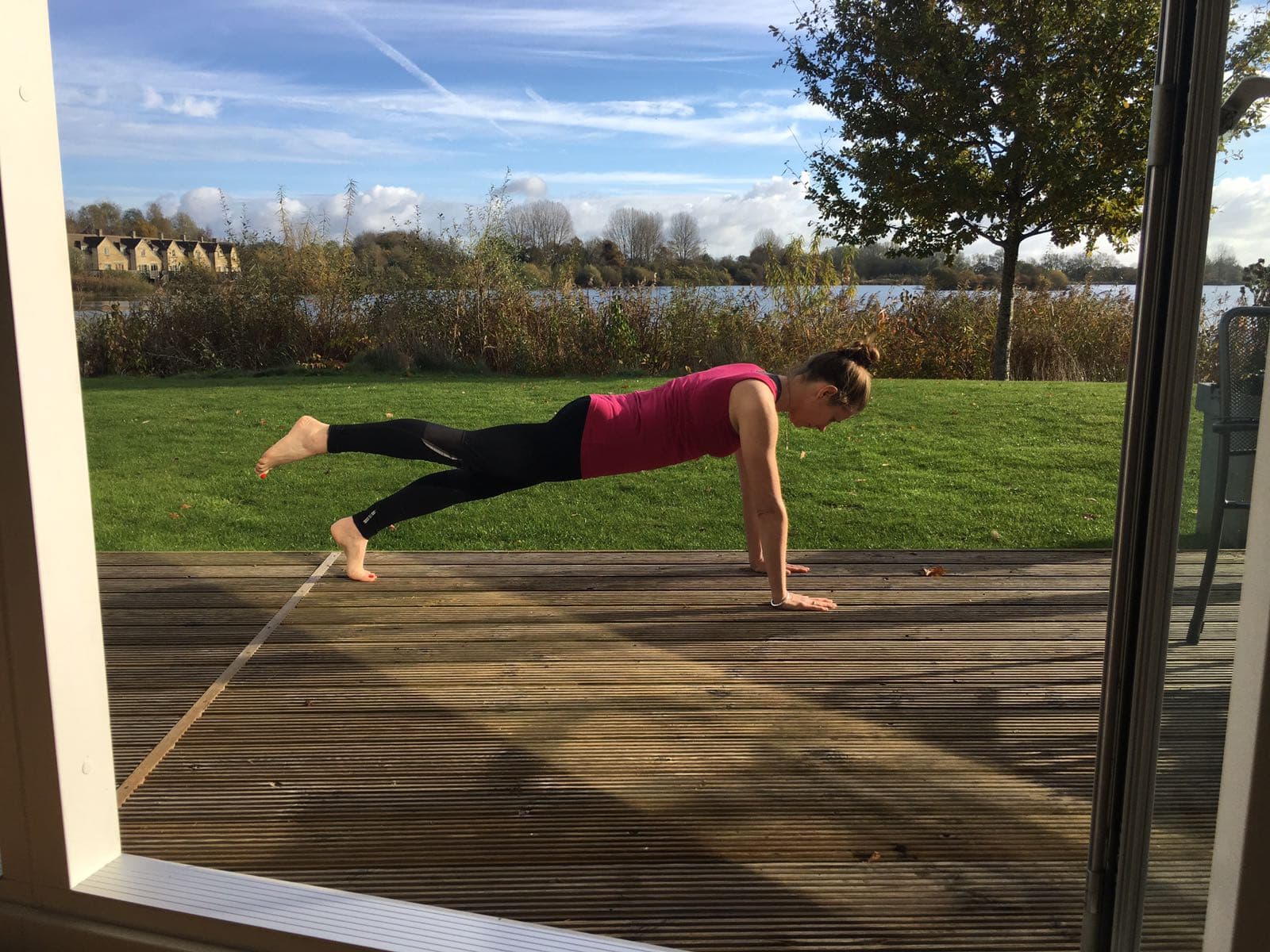 Pilates plank exercise in progress